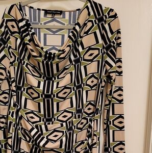 Jones New York Size XL Dress Cowl Neck Spring Black Tan Green